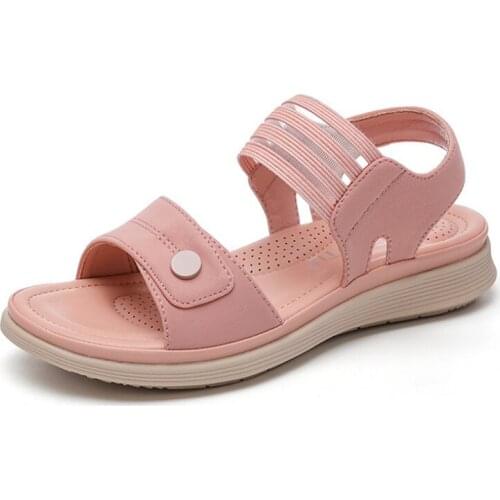 New Summer 2021 Womens Sandals Metal Elastic Casual Beach Seaside Flat Shoes Female Student Sandals Sandalias De Mujer