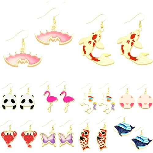 Earrings For Women Fashion Drop Earrings Colorful Simple Cool Cute Jewelry Girls Gift Carp Flamingo Cat Butterfly Bat Panda