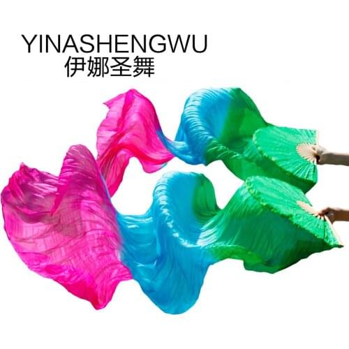 New Arrivals Stage Performance Dance Fans 100% Silk Veils Colored Women Belly Dance Fan Veils (2pcs) green+turquoise+rose
