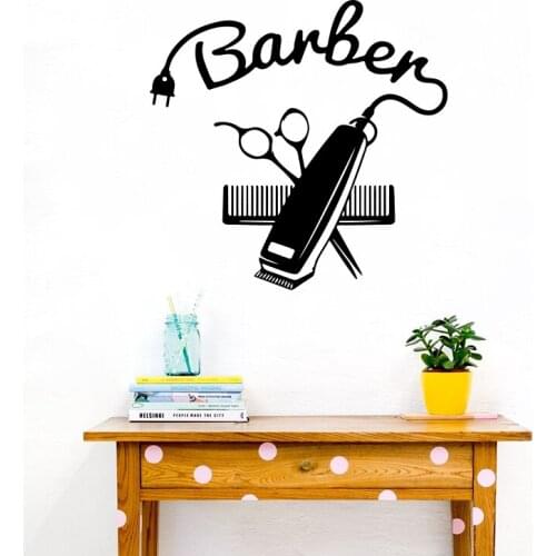 Barber Logo Salon Shop Haircut Scissors Glass Wall Sticker Hairdresser Hairstyle Shaving ClipperWindow Wall Decal Vinyl Decor