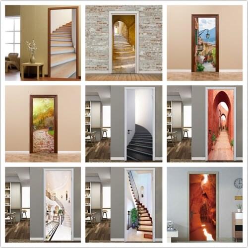 Stone Stair Waterproof Self Adhesive Door Sticker Home Design Decor Renovation Wallpaper On door For Living Room Bedroom Mural
