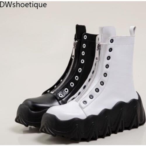 Platform genuine leather women ankle boots zipper flat casual rivet women booties