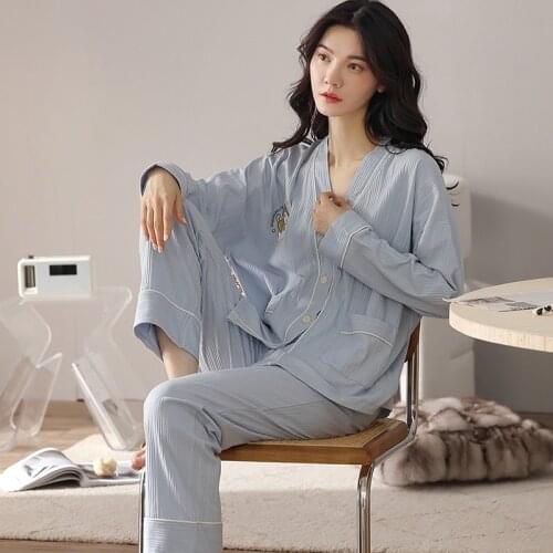 Womens Pajamas Long Sleeves Trouser Suits Sleepwear Pajama Womens Underwear Two Pieces Home Clothes PJS Kawaii Nightwear 3XL