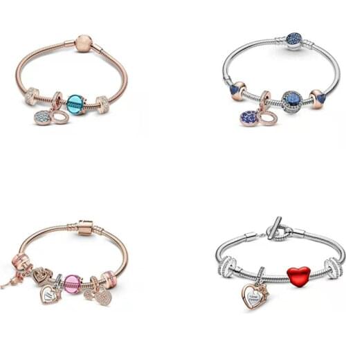 925 Sterling Silver Snake Chain Pandora Bracelet Suitable for Valentines Day Bead Charm DIY Jewelry