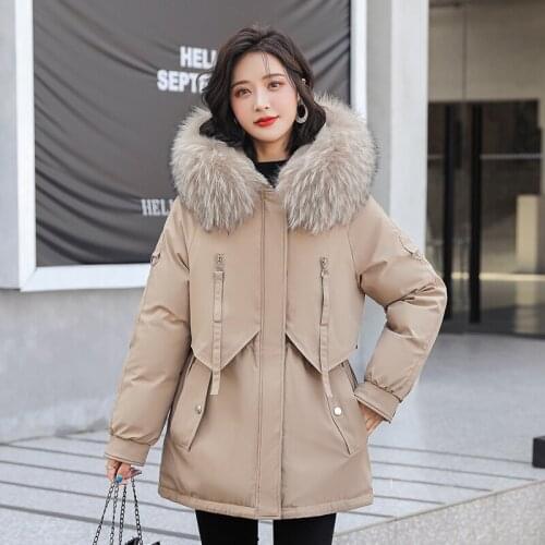 Womens overcoming padded coat mid-length 2021 winter new large fur collar down padded coat thick loose padded jacket