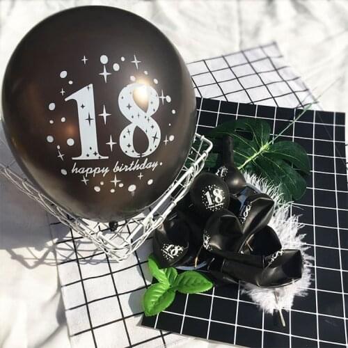 10pcs 12inch Number 16 18 30 40th Birthday Latex Balloons Gold Black Helium Balloon for Birthday Anniversary Party Decorations