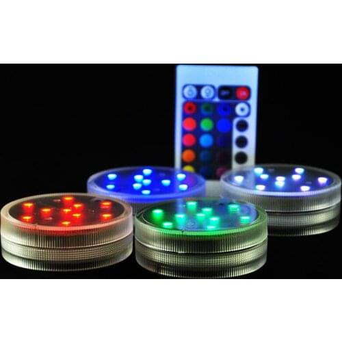 12pcs/Lot RGB White 10LED Submersible light Waterproof Vase Base LED light Multicolors LED Underwater Light W/Remote Controller