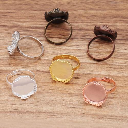200pcs Adjustable Ring Settings Blanks 15mm Round Crown Bezel Resin Cabochon Bases Womens Men Rings Findings DIY Jewelry Making