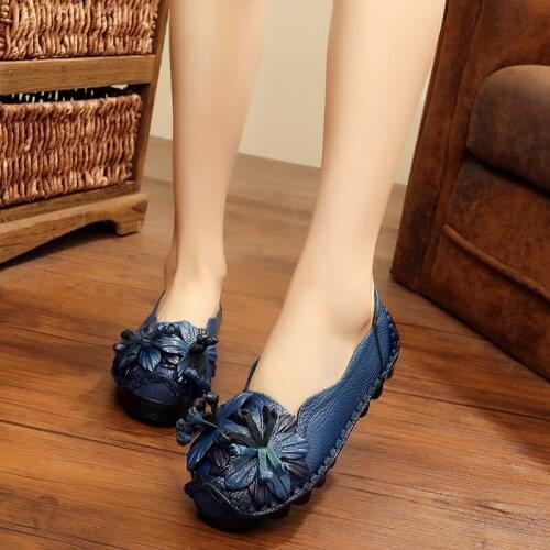 Flat Shoes Handmade Genuine Leather Moccasins For Women Summer Loafers Slip On Platform Shoes 2020 New