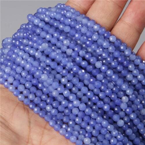 3/4MM Blue Small Faceted Natural Agates Stone Beads Loose Spacer Stone Bead For Women Bracelet Necklace Jewelry Making Finding
