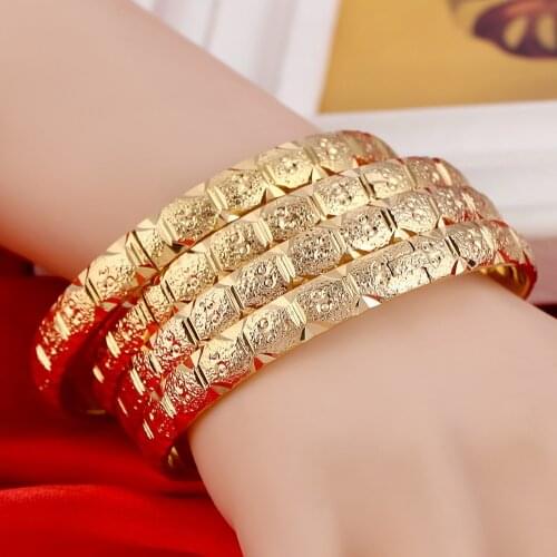 8MM Total 4pcs 2017 New Arrival Bangle Jewelry Duabi Ethiopian Gold Bangles&Bracelets Jewelry Women Gift
