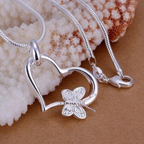 925 jewelry silver plated Jewelry Pendant Fine Fashion Cute Butterfly Heart Necklace Pendants Top Quality CP090