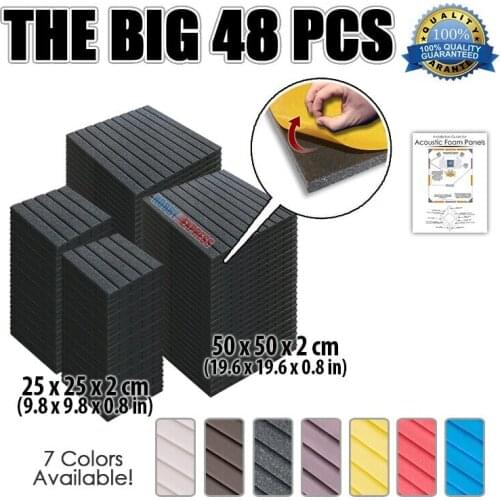 Arrowzoom Flat Wedge Acoustic Panel 19.6*19.6*0.8" / 9.8*9.8*0.8" Soundproofing Studio Foam with Adhesive 48 pcs Pack KK1054