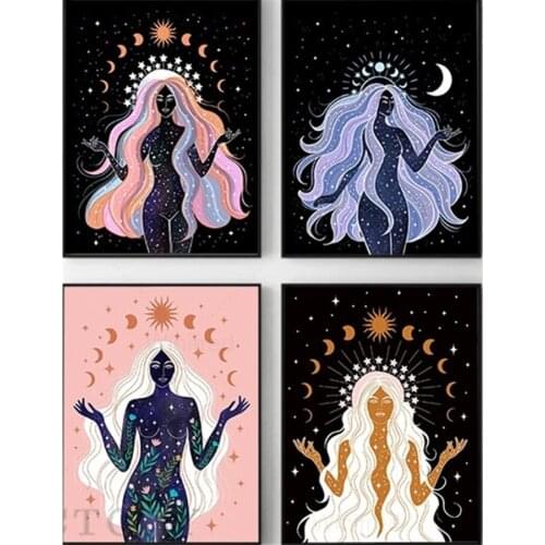 Boho Witch Earth Celestial 5D Diamond Painting Star Moon Sun Goddess Diy Full Round Diamond Embroidery Cross Stitch Rhinestone