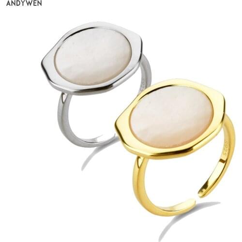 ANDYWEN 925 Sterling Silver White Gemstone Big Large Resizable Rings 2020 Gold Large Adjustable Circle Ring Luxury Jewelry