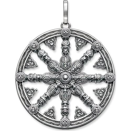 Hollow Karma Wheel Pendants Fit Chains Necklaces, Fashion Thomas Style Pendant 925 Sterling Silver Ts Jewelry Gift for Women Men
