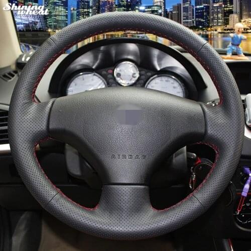 Shining wheat Hand-stitched Black Leather Steering Wheel Cover for Peugeot 206 2007-2009 /207 / Citroen C2