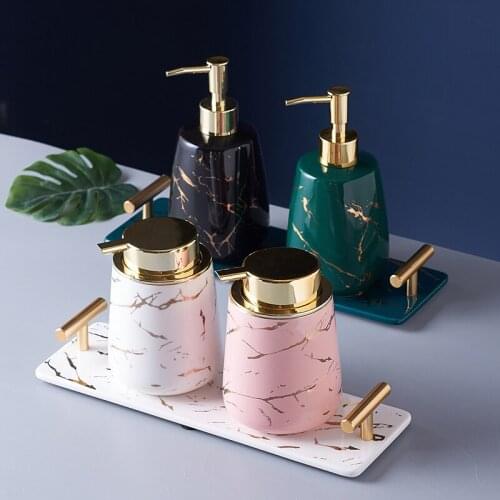 Bathroom Decoration Ceramic Marbled Soap Bottle Lotion Bottle Tray European Style Bathroom Supplies Hand Sanitizer Press Bottle