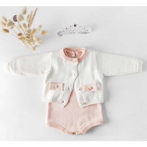 Baby Girl knit Jumpsuit Sets Long Sleeve Cardigan Sweater Coat Baby Princess Triangle Jumpsuit Toddler Autumn Winter Clothing