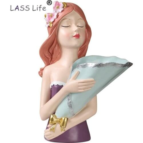 Creative Bouquet Beauty Girl Figurine Flower Vase Sculpture Living Room Garden Storage Flower Arrangement Home Statue Ornaments