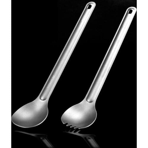 A231 Healthy environmental protection pure titanium long handle spoon outdoor camping lightweight titanium tableware EDC