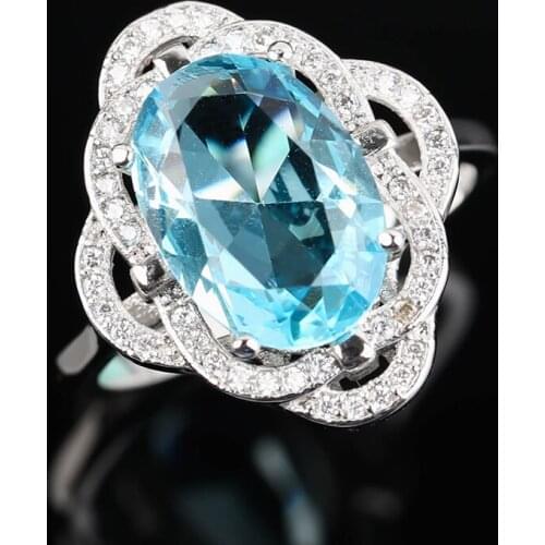 Fashion Women Wedding Rings for Ladies Princess Light Blue Stone Crystal Engagement Flower Ring Statement Luxury Jewelry Gift