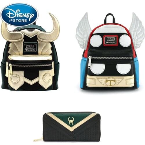 Disney Fashion PU Leather Backpack Marvel High-Capacity The Avengers Loki Thor Super Hero Bag Boy Girl Handbag Wallet Rucksack