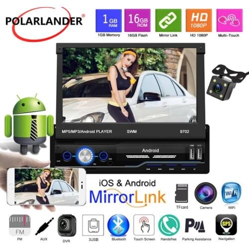 MP5 Car Radio 1din GPS 7 Inch Telescopic WiFi 8.1 System AUX 2-USB 9702 Android iOS Mirror Link Support AUX APP Bluetooth DVR
