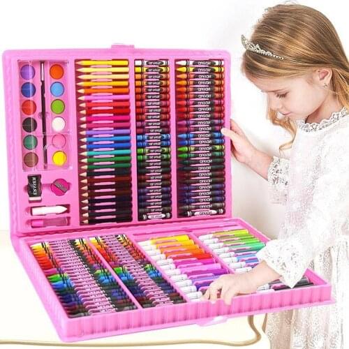 168PCS Kids Painting Drawing Art Set with Crayons Oil Pastels Watercolor Markers Colored Pencil Tools for Children School Gift