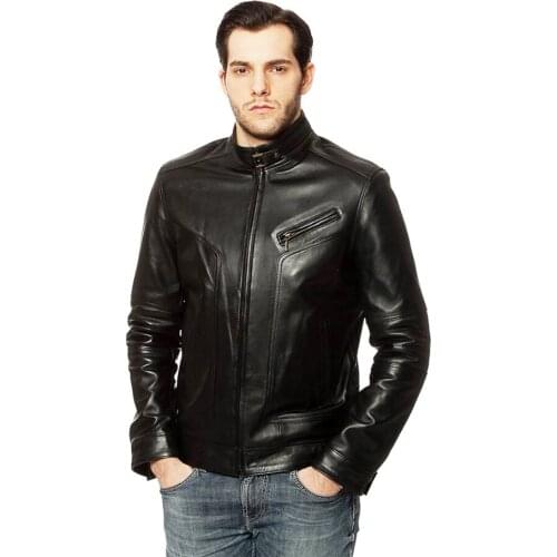 Genuine Soft Leather Handmade Black Man Jacket Biker Style High Quality Lambskin Metal Zipper Winter Gift For Valentines Day