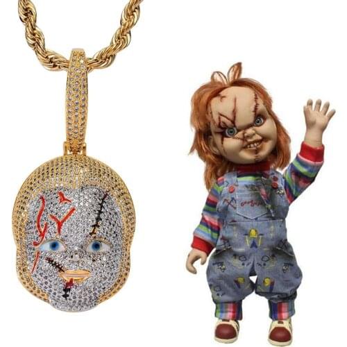 Freewear ICED OUT Chucky Pendant Necklace Micro Pave Cubic Zirconia with Solid Back Hip Hop Jewelry Street Wear