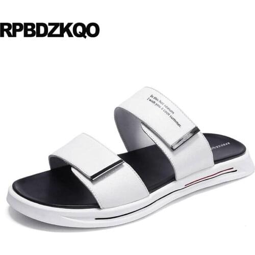 Roman nice famous brand runway shoes slip on italian men sandals leather summer beach slides designer slippers open toe white