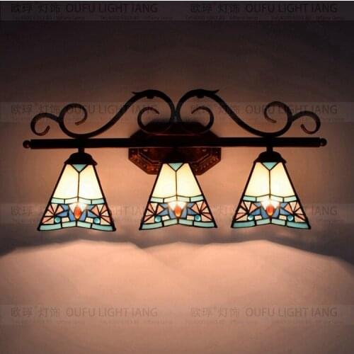Modern Mediterranean blue iron aisle three head lamp European Tiffany wall lamp bar restaurant lighting