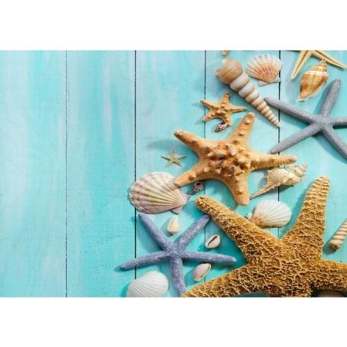 Light Blue Wood Plank Starfish Photo Studio Backgrounds Party Baby Portrait Vinyl Photographic Backdrops Toy Pet Photo Shootings