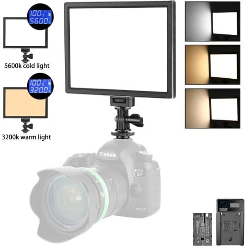 Neewer T100 Softer SMD LED Video Light Lighting Kit: Bi-color 3200K-5600K Dimmable Ultra Thin LED Panel with 2200mAh Battery