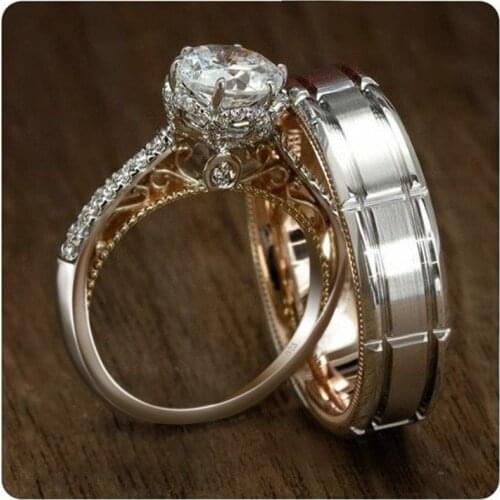 Vintage Lover ring sets Gold Filled Crystal cz Promise Couple Wedding Band Rings for women men Engagement Fashion Jewelry