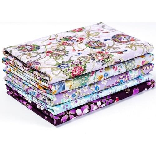 High Quality Kimono Crane Fabric By The Meters Japanese Style Bronzed Purple Fabric DIY Home Textile Cloth Material TJ8692