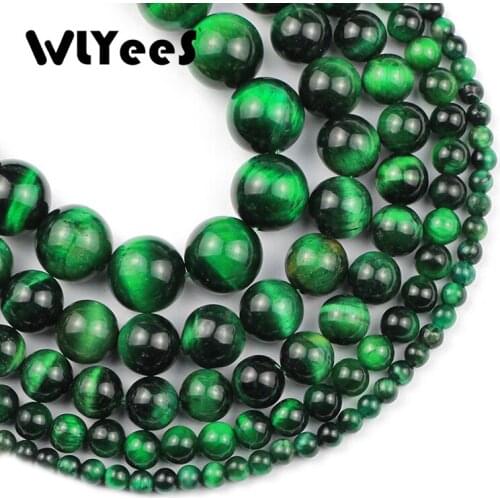 WLYeeS Natural Stone Beads Green Tiger Eye Round Charm Loose Beads 4 6 8 10 12mm Ball For Jewelry Making Bracelet Necklace DIY
