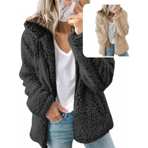 Skin-friendly Chic Hooded Solid Color Warm Jacket Coat Women Winter Coat Hooded Outerwear