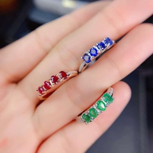 Natural Sapphire/Ruby/Emerald Ring S925 Sterling Silver Fine Fashion Charming Jewelry for Women Free Shipping MeiBaPJFS