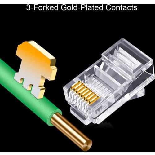 20/50/100pcs RJ45 Connector 6U Gold Plated Pass Through Ethernet Cables Module Plug Network RJ-45 Crystal Heads Cat5 Cat5e