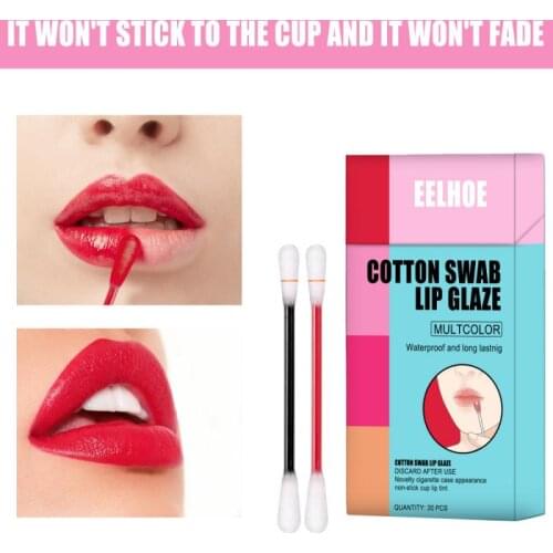 20pcs/set Hot Lipstick Cigarette Case Cotton Swab Portable Waterproof Long Lasting Disposable Lip Tint Makeup Cosmetic TSLM1