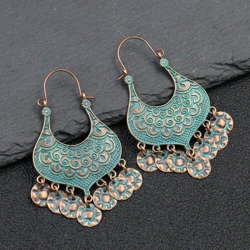 2020 Ethnic Boho Tassel Indian Earrings Women Gypsy Orecchini Jewelry Ladies Retro Alloy Carved Jhumka Earrings