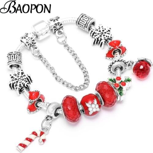2021 Trendy Santa Scepter Pendant Charm Bracelets With Christmas Tree Beads Bracelets For Women Kids Xmas Jewelry Special Offer