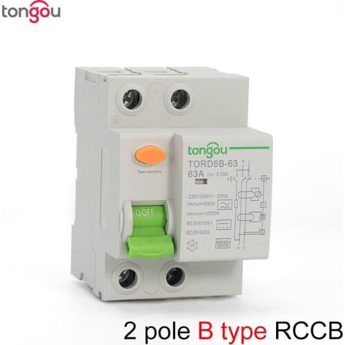 2P 4P 63 Amp Type B 10KA RCCB DC RCD 230V 400V 30mA Residual Current Circuit Breaker for Electric Vehicle EV Charging Pile