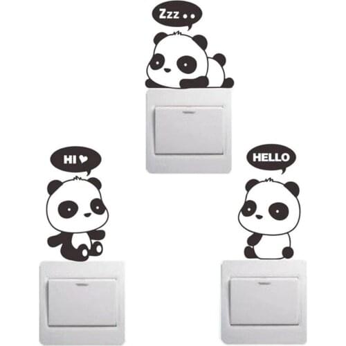 3PC Switch Panda Cartoon Wall Sticker Light Switch Decor Decal Mural Baby Room removable DIY Home Decor adesivo de parede D131