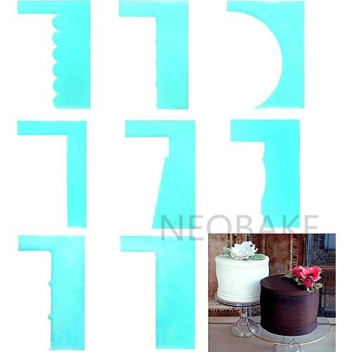 8pcs Plastic Cake Scraper Fondant Mousse Cream Spatula Edge Smoother Kitchen Cupcake Cake Pastry Mold Baking Decorating Tools