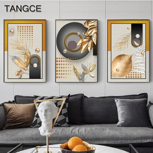 Abstract Golden plant Leaf Canvas Nordic Luxury Painting Wall Art Poster N Print Decorative Pictures for Living room Home Decor
