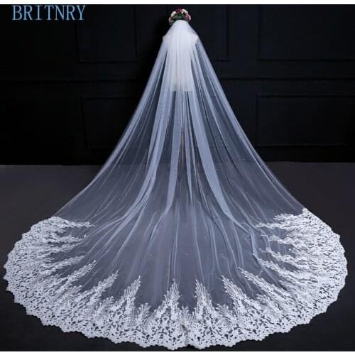 BRITNRY New Arrivals 3.8M Wedding Veil Long Lace Edge with Pearls Bridal Veil High Quality Ivory Veil Wedding Accessories