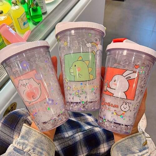 450ml Double Layer Plastic Ice Cup Can Be Used for Ice Drinks, Ice Water and Other Korean Fashion Small Clear Plastic Cup